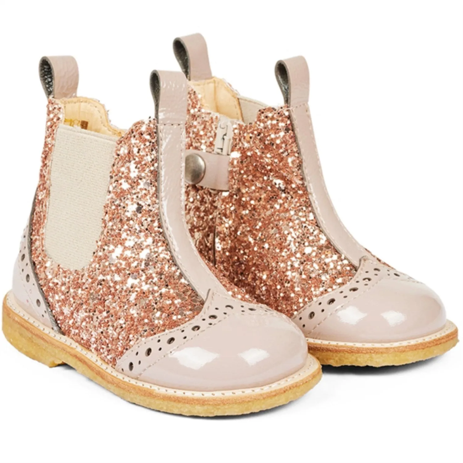 Angulus Dusty almond/Maple glitter/Elastic Classic Chelsea Glitter Boot Comfort Lining Mountain Climber zipper