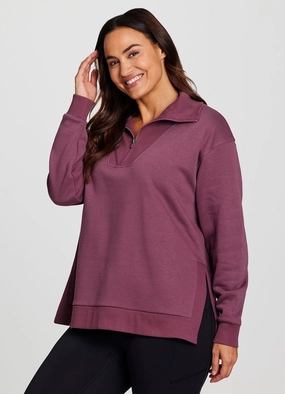 Travel - wear Low neck Plus Downtown Fleece 1/4 Zip Tunic