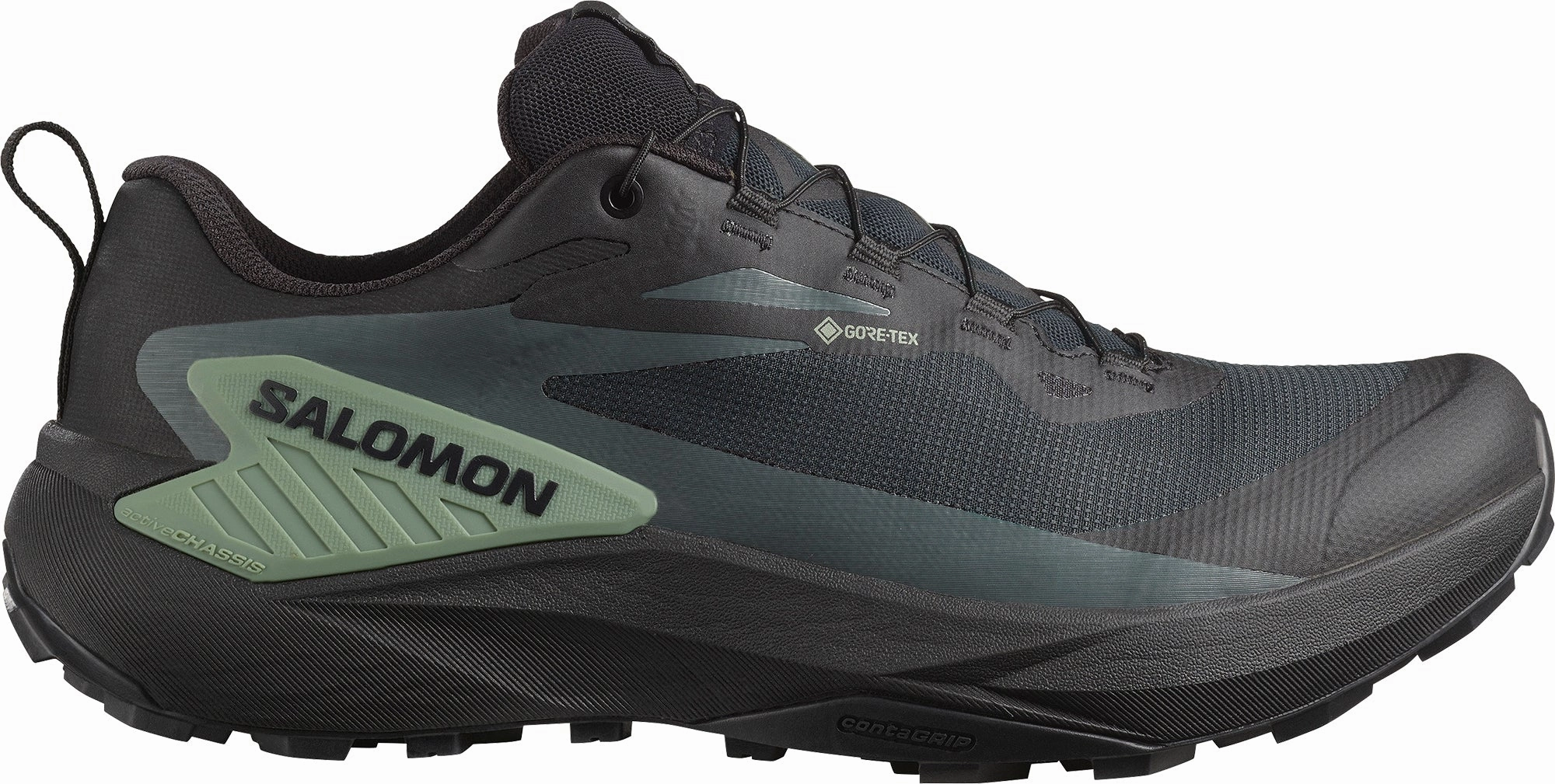 Salomon Genesis GORE-TEX Mens Trail Running Shoes - Black lateral - support - stability shoes Racing running
