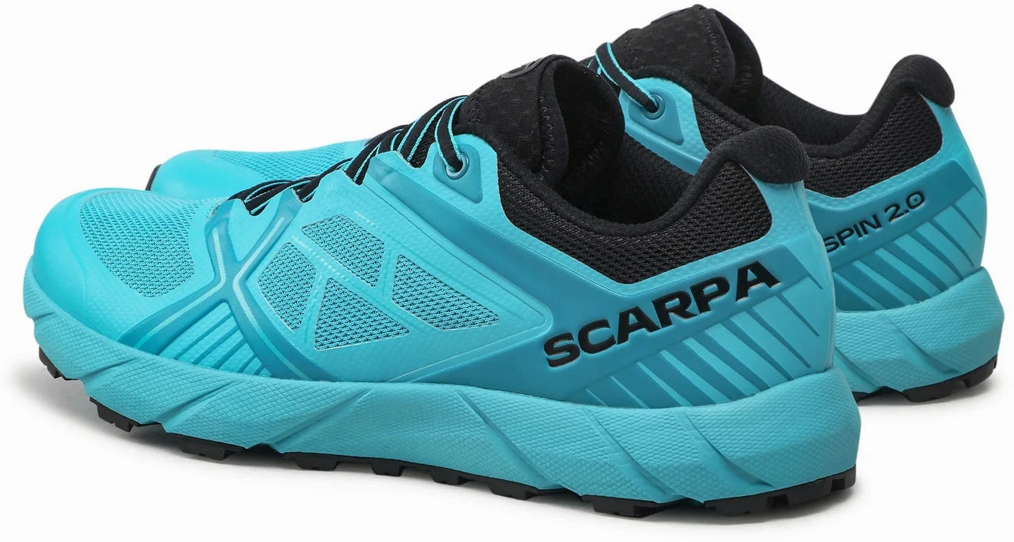 Scarpa Spin 2.0 Mens Trail Running Shoes - Blue running with sunglasses