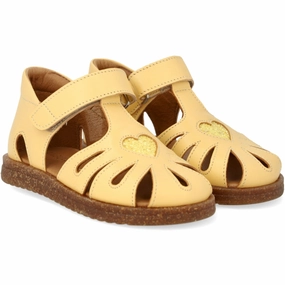 Comfortable Lightweight Footwear Sandal Insole Angulus Mellow Yellow/Pineapple Glitter Leather Heart Sandal with Sparkling Glitter Heart