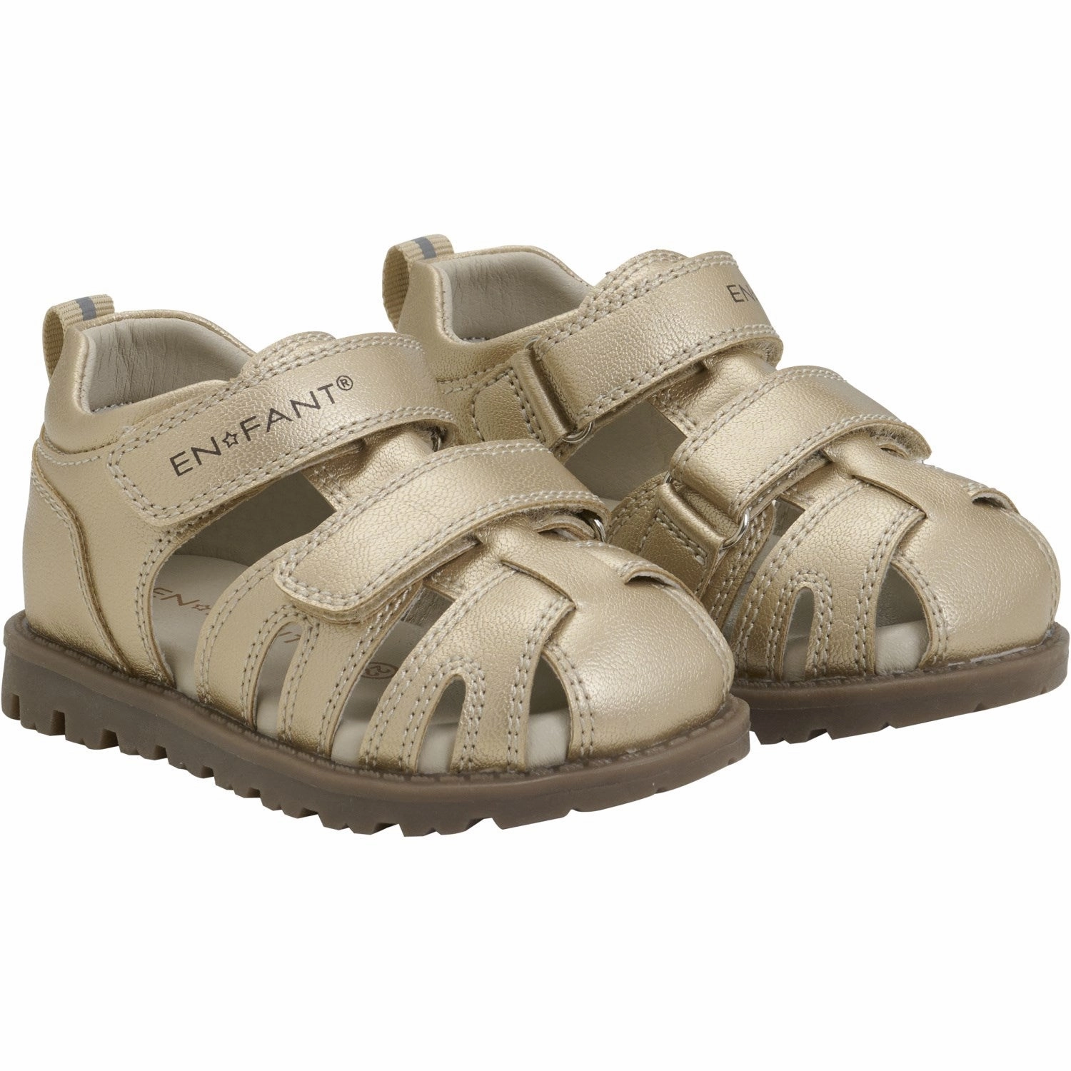 En Fant Champagne Beige Sandal Velcro Cushioned Footbed Fashion Forward