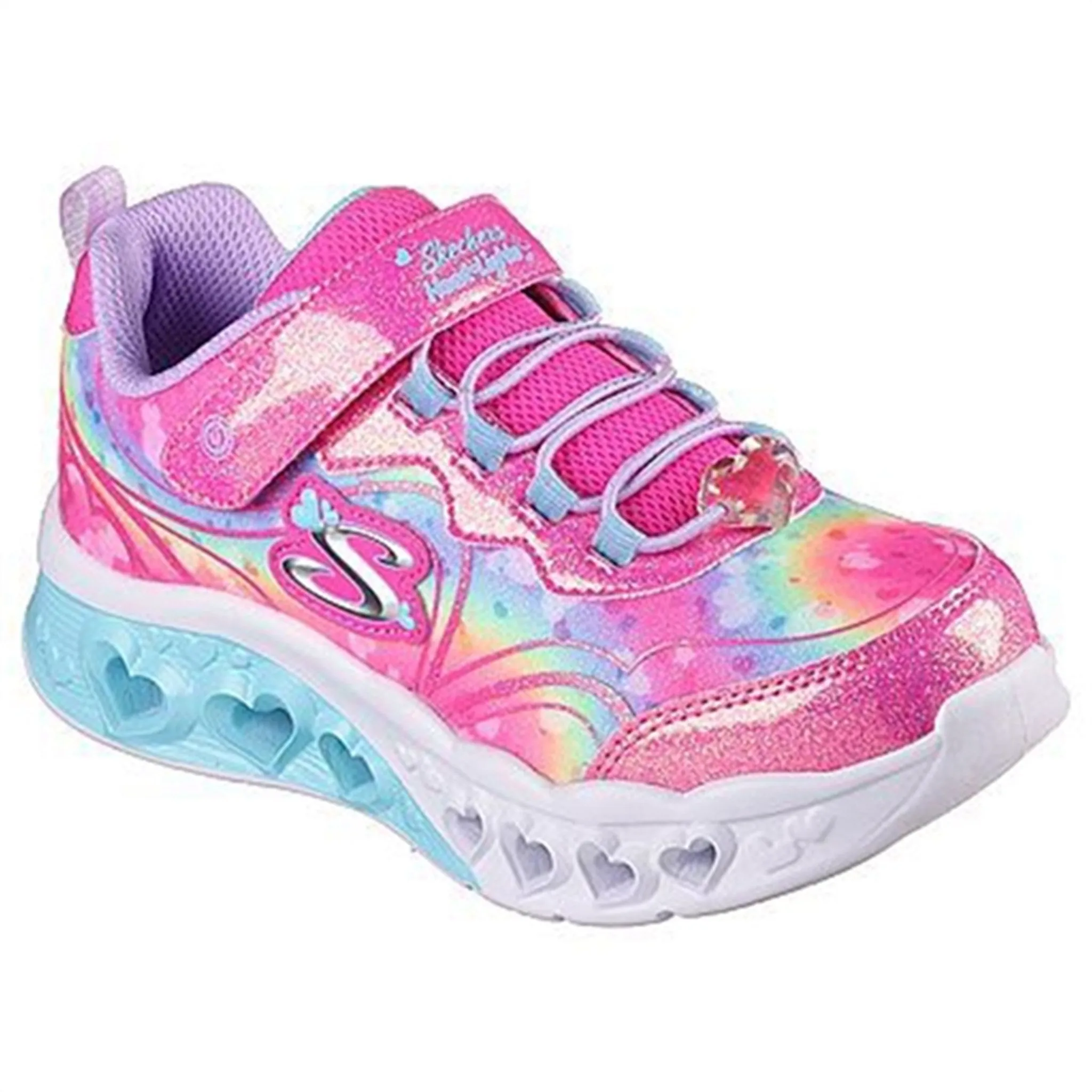 Ventilated Perforations Skechers Flutter Heart Light Sneakers With Multi Glitter Hot Pink Lavender