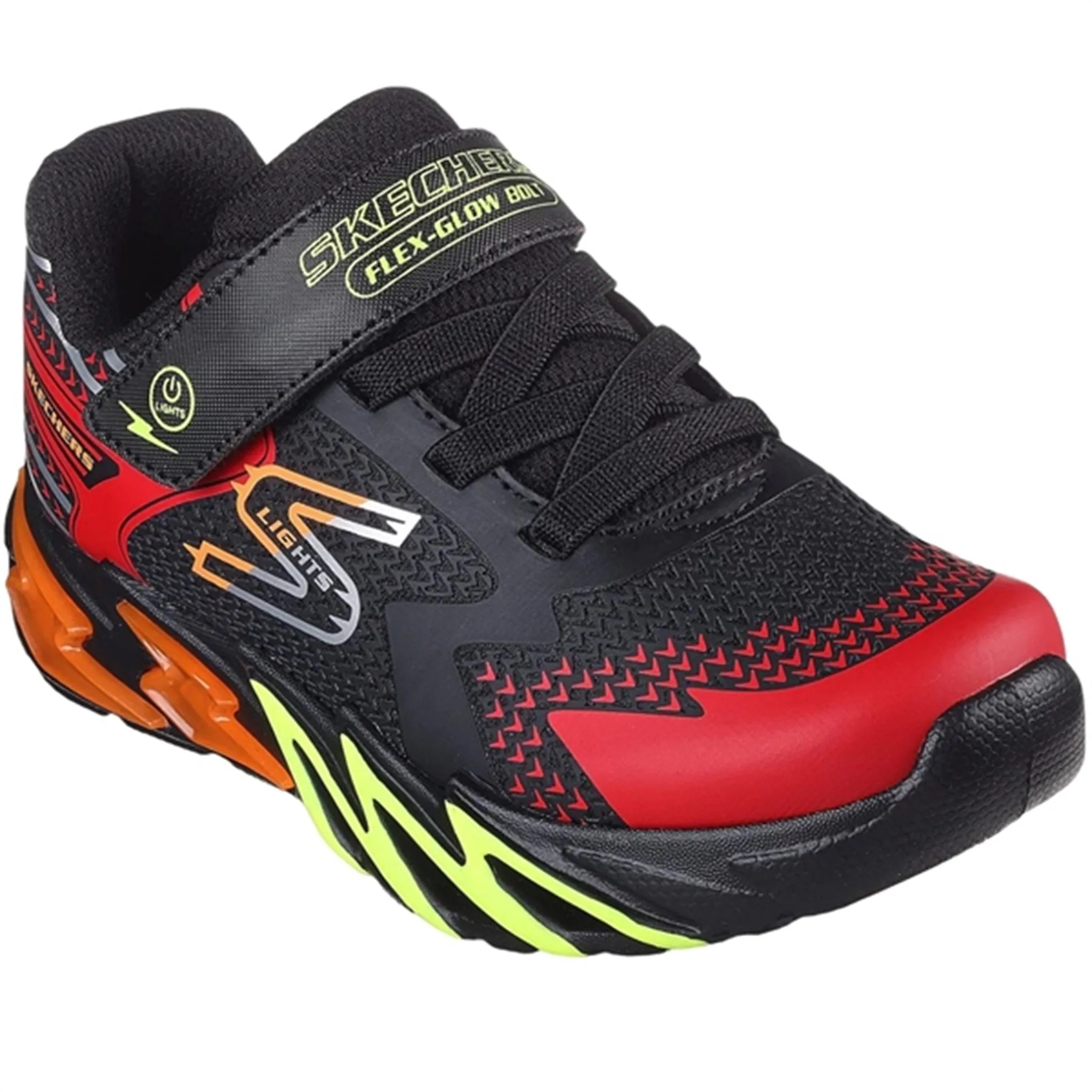 Skechers S-Lights Flex Glow Bolt Black Red breath easy