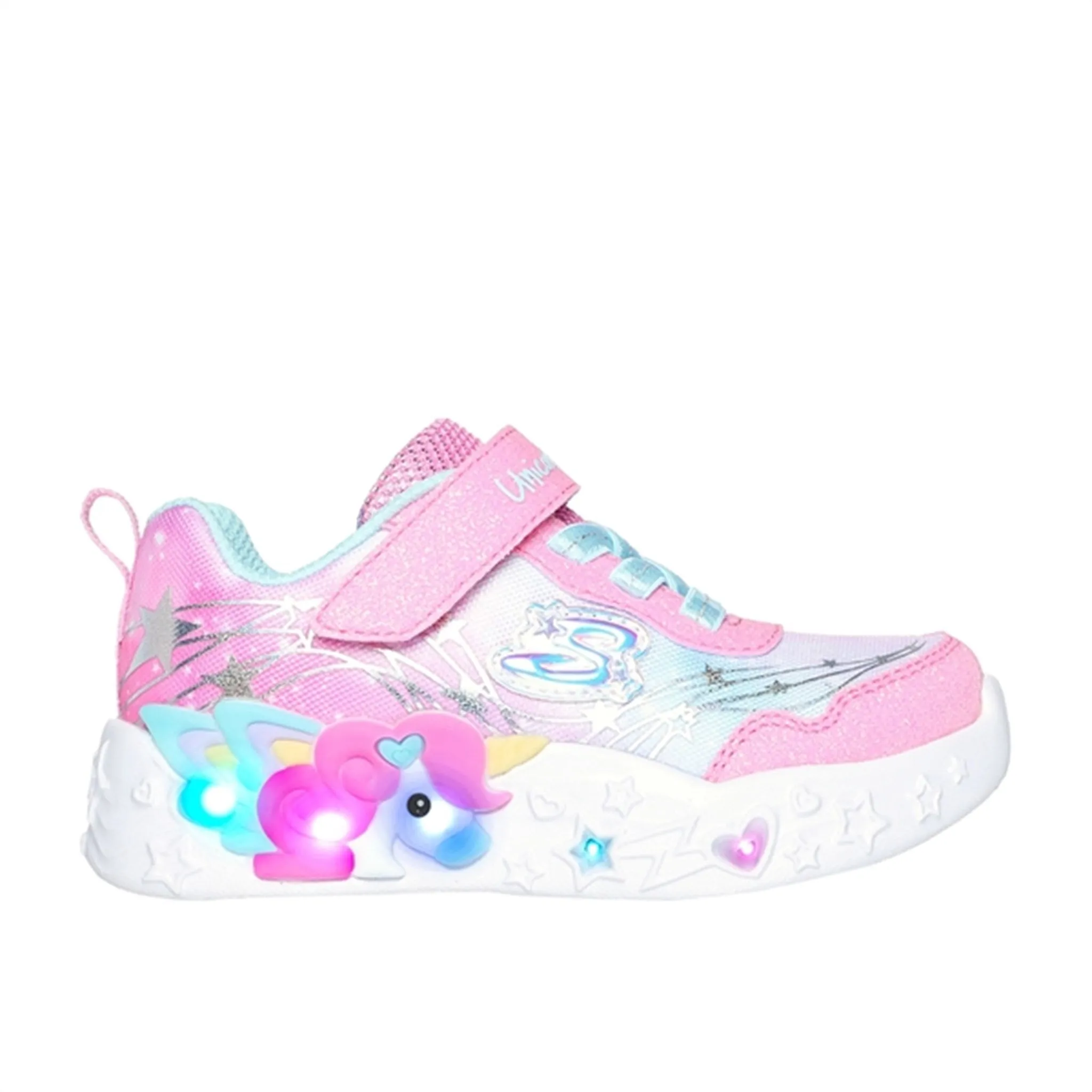 Skechers Unicorn Dreams Ombre Print & Star Shoe Pink Turquoise Stability Control Frame Anti Tear Material