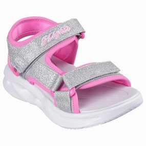 Skechers Sola Glow Sandal Silver Hot Pink Elastic Bands