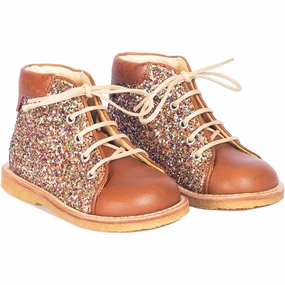 Angulus Cognac/Multi Glitter Classic Beginner Lace Shoes w. Glitter Stream Step Sport Street