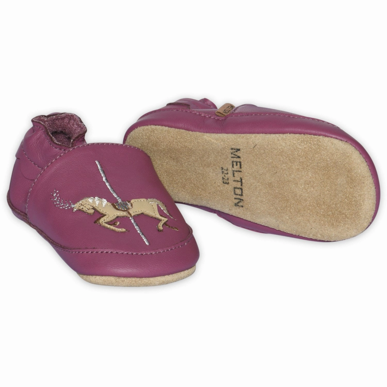 MELTON Red Violet Carousel Leather Slippers Adjustable Straps