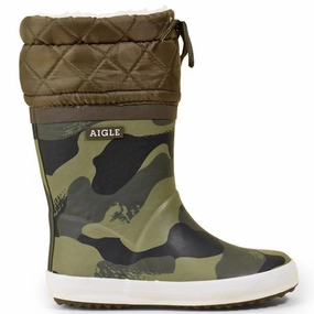 Aigle Giboulee Thermo Wellies Print Camou/Kaki Breathable Sole Anti Odor Night Travel