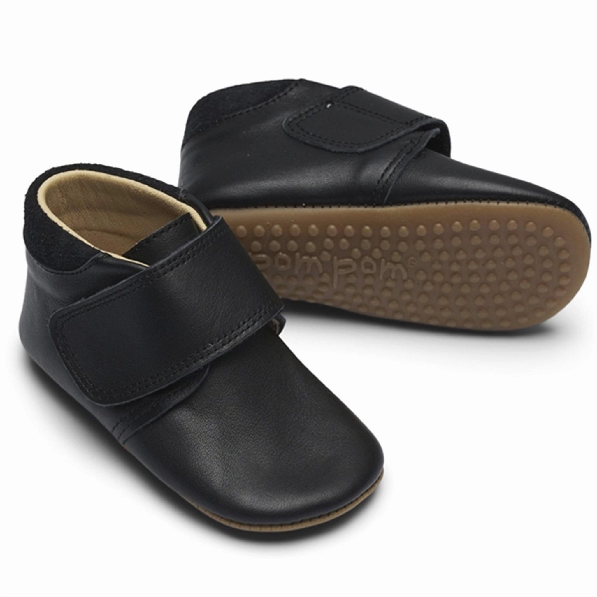 Pom Pom Indoor Shoe Velcro Black Strong Travel Essential