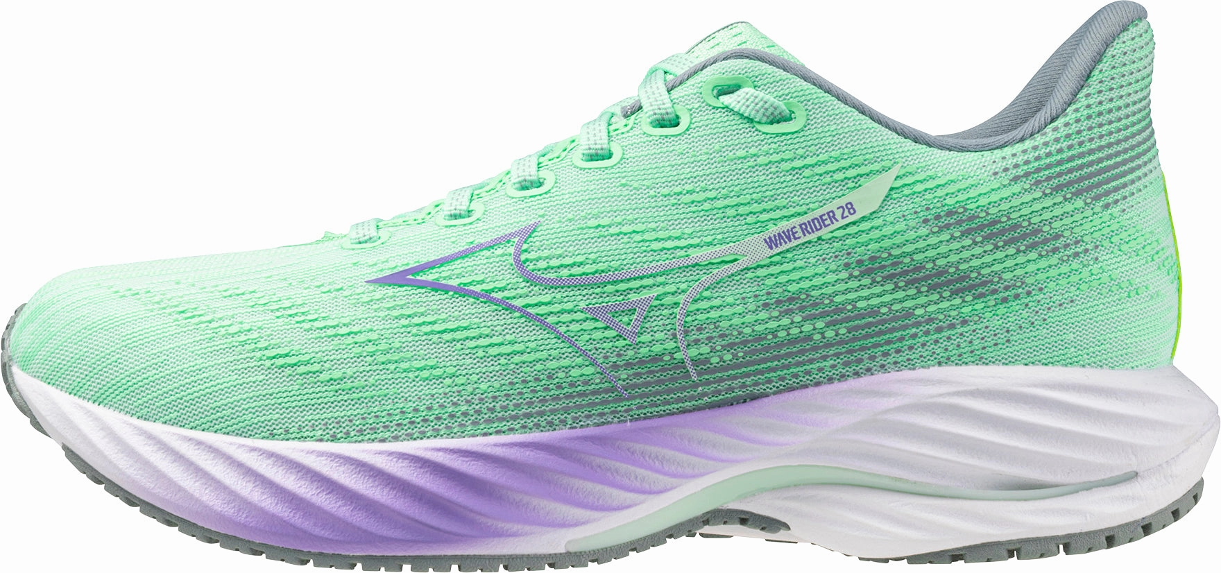 Ultra Lightweight Build running in a bamboo bridge area shoes Mizuno Wave Rider 28 Womens Running Shoes - Green