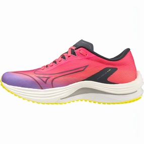 Mizuno Wave Rebellion Flash Womens Running Shoes - Pink Stretch Knit Upper Cushioned Heel Counter