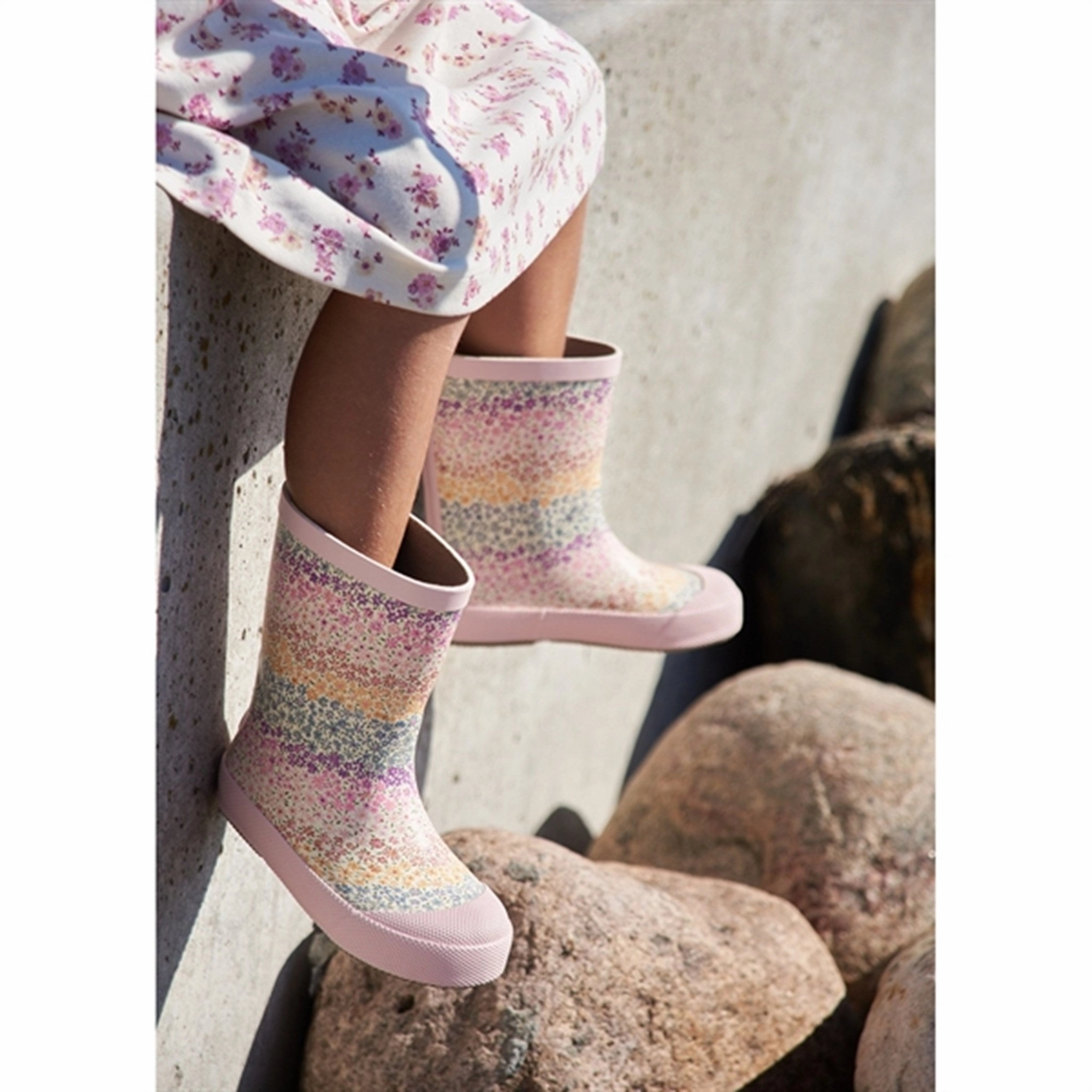 Long Last Wheat Rubber Boot Print Muddy Rainbow Flowers