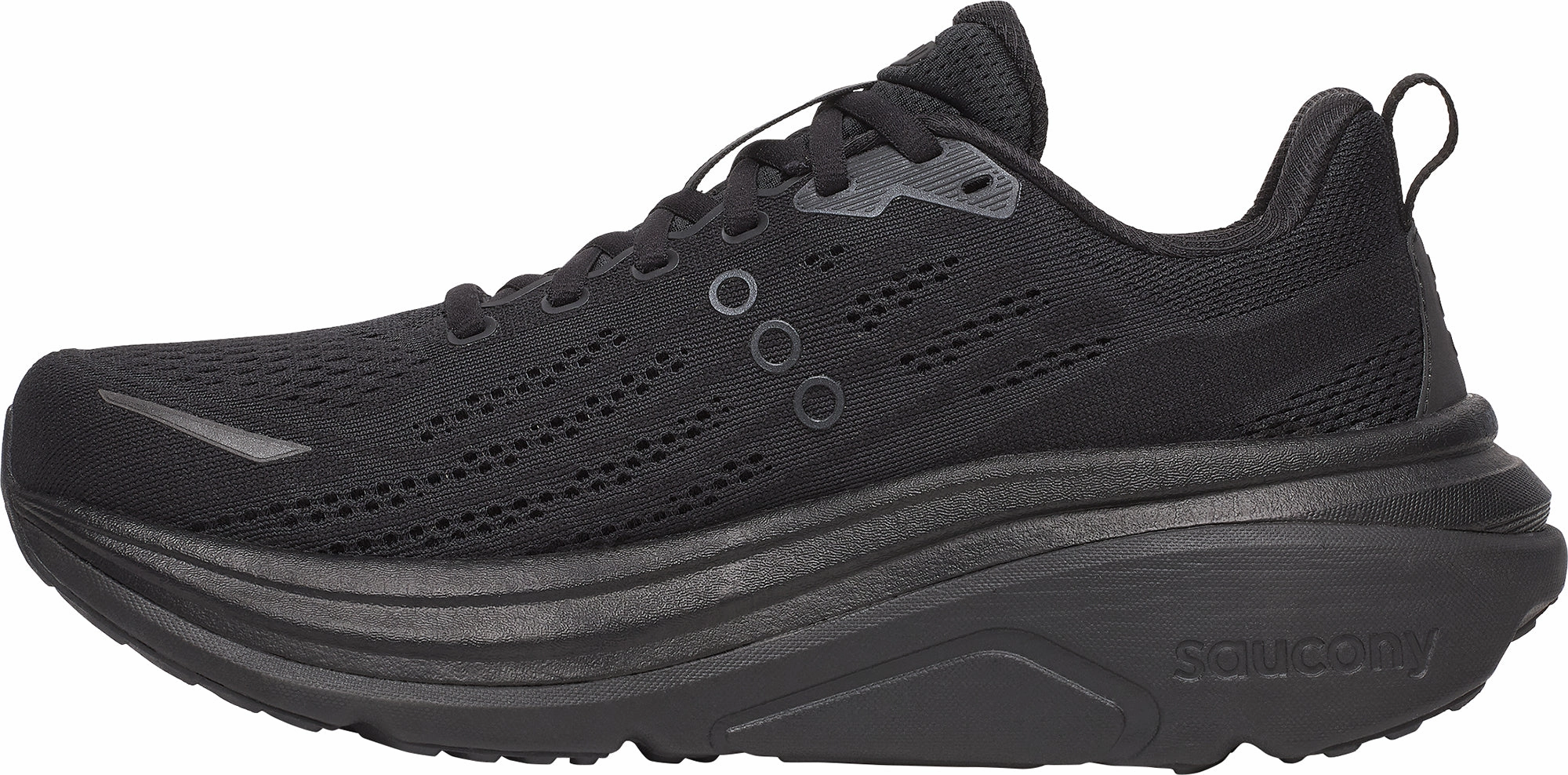 Saucony Hurricane 25 Mens Running Shoes - Black running on inclined ground