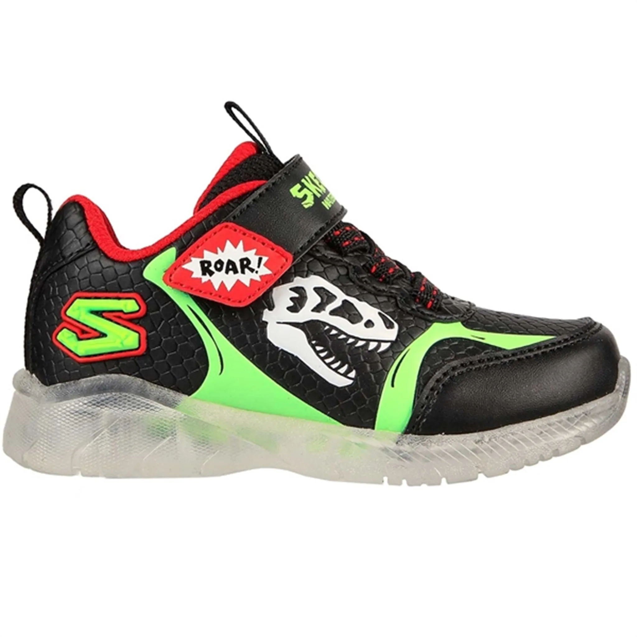 VersatileUse Recycled Polyester Blend Skechers S-Lights Illumi Brights Sneakers Dino Glow Black/Lime