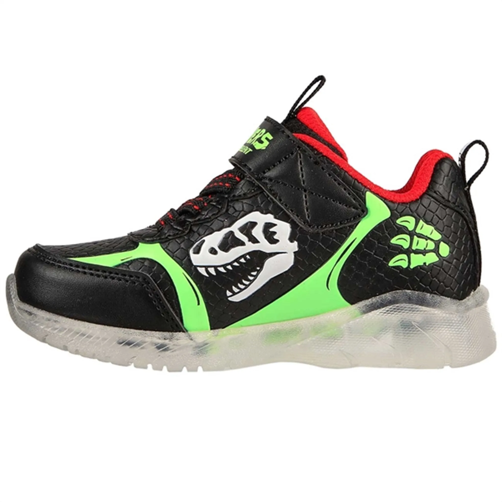 Anti Slip Rubber Outsole Worn Daily Skechers S-Lights Illumi Brights Sneakers Dino Glow Black/Lime