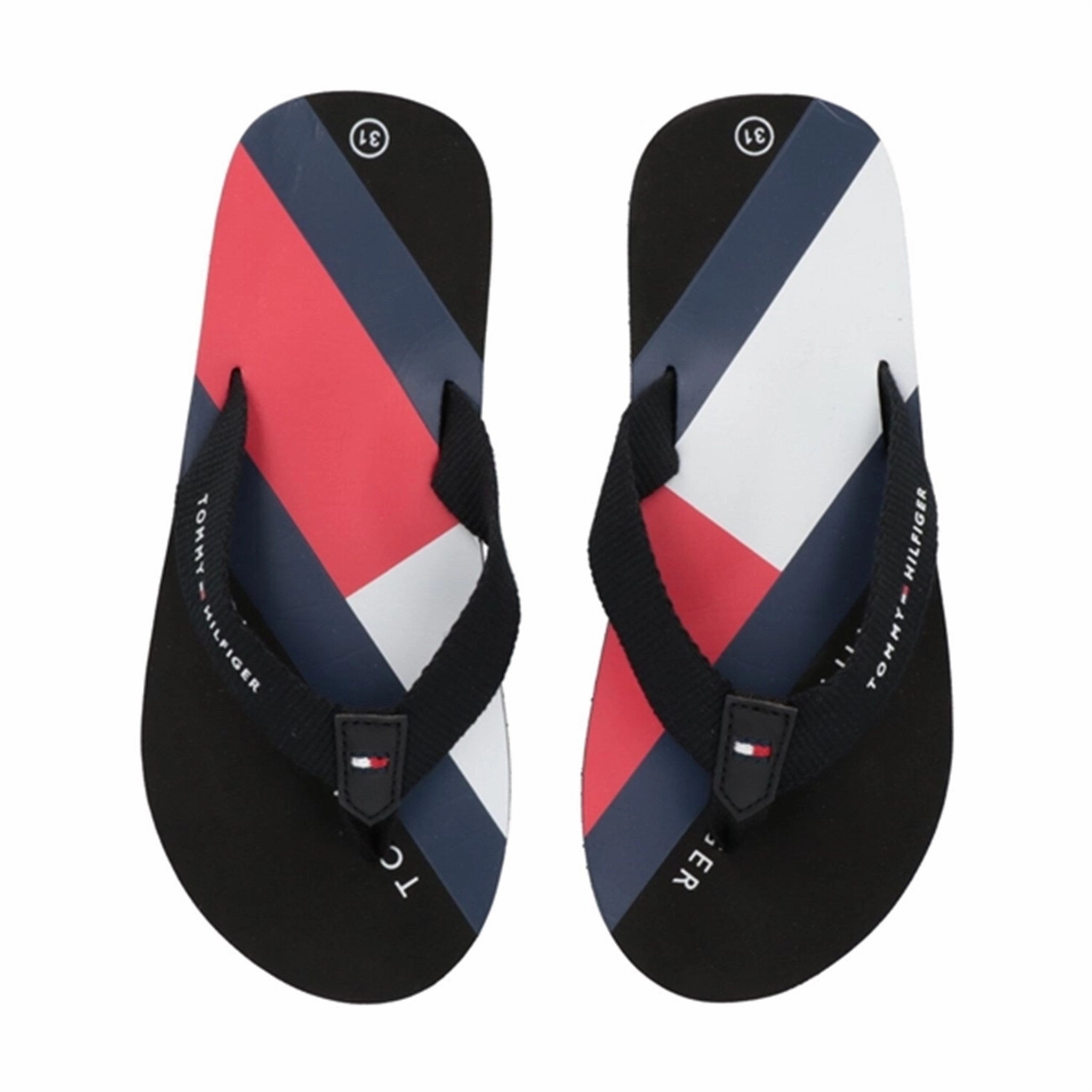 Tommy Hilfiger Flag Print Flip Flop Black Comfort Insole Classic Look