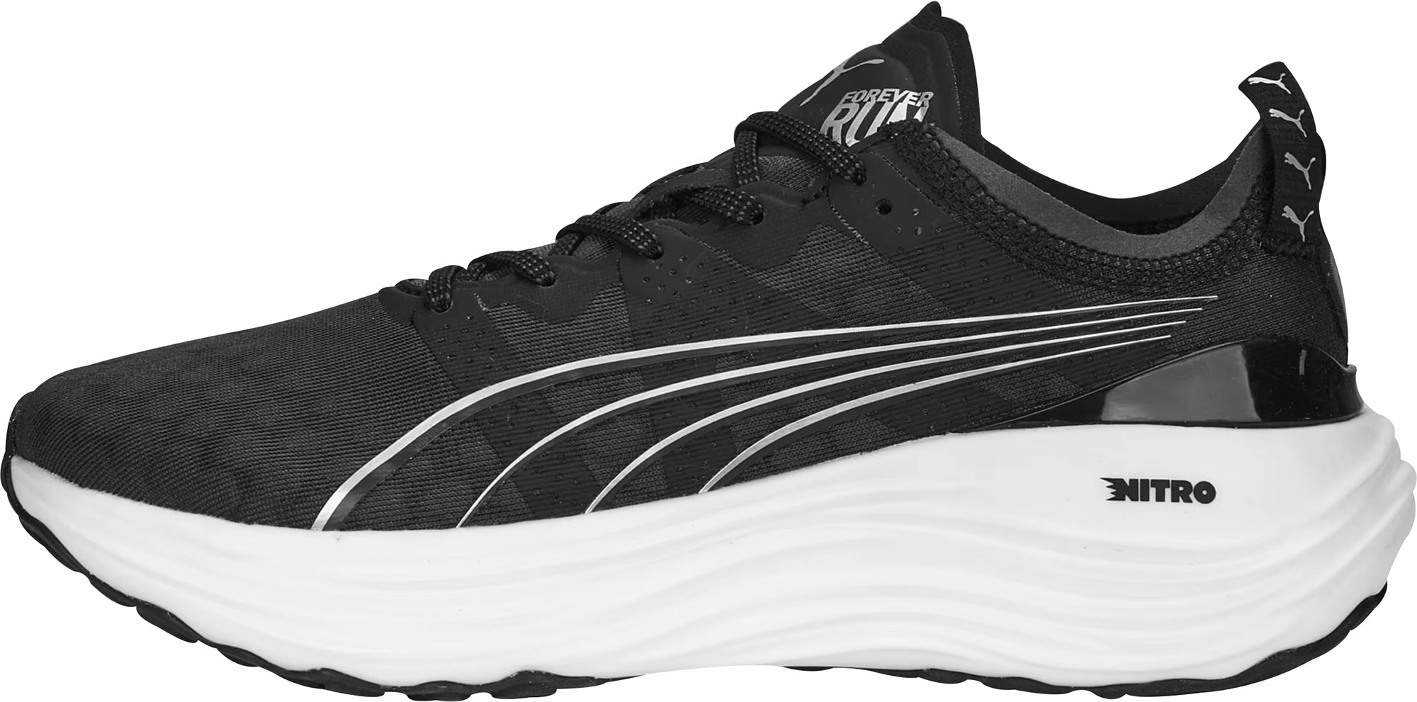 Puma ForeverRun Nitro Womens Running Shoes - Black Anti Odor Insole Technology Geometric Traction Lugs