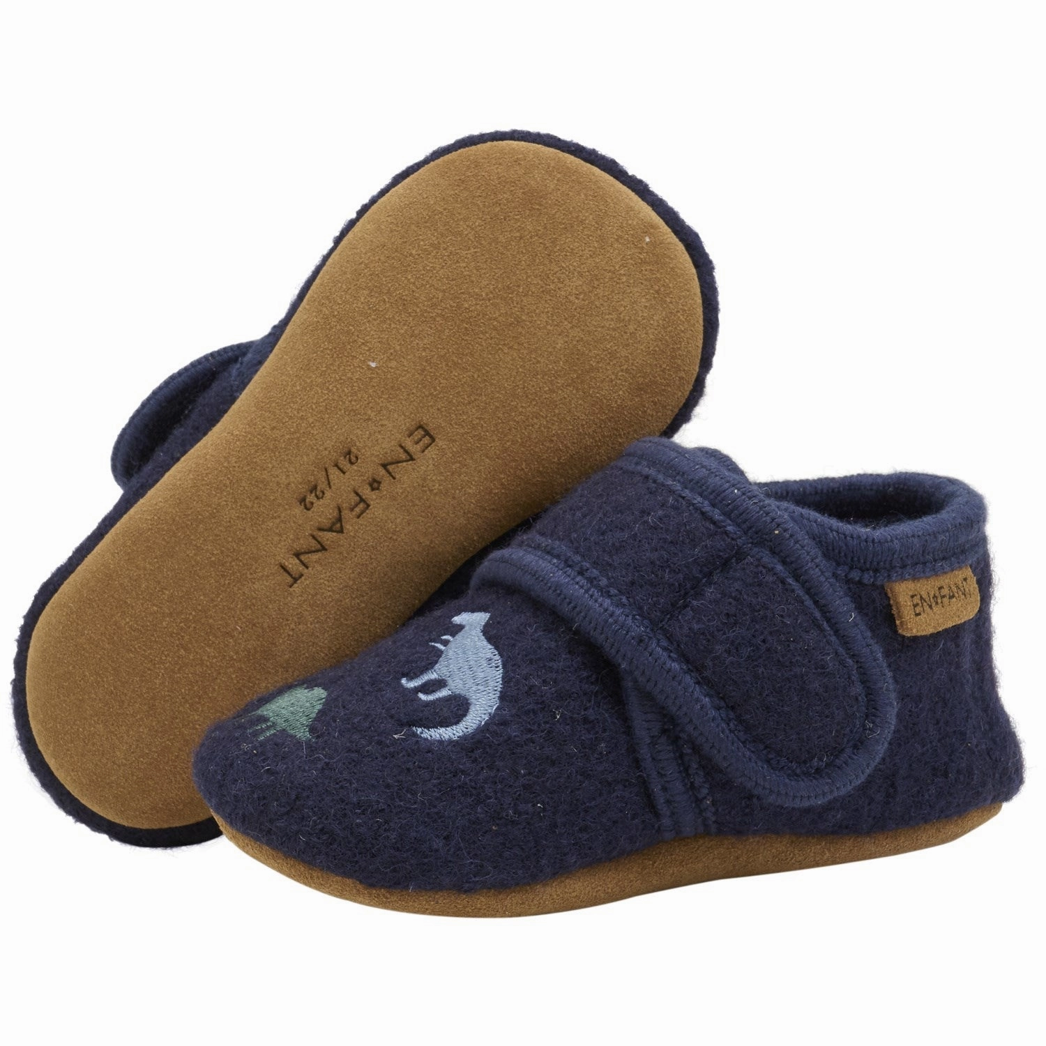 En Fant Navy Wool Slippers With Embroidery Anti Slip Coating ReflectiveDetails