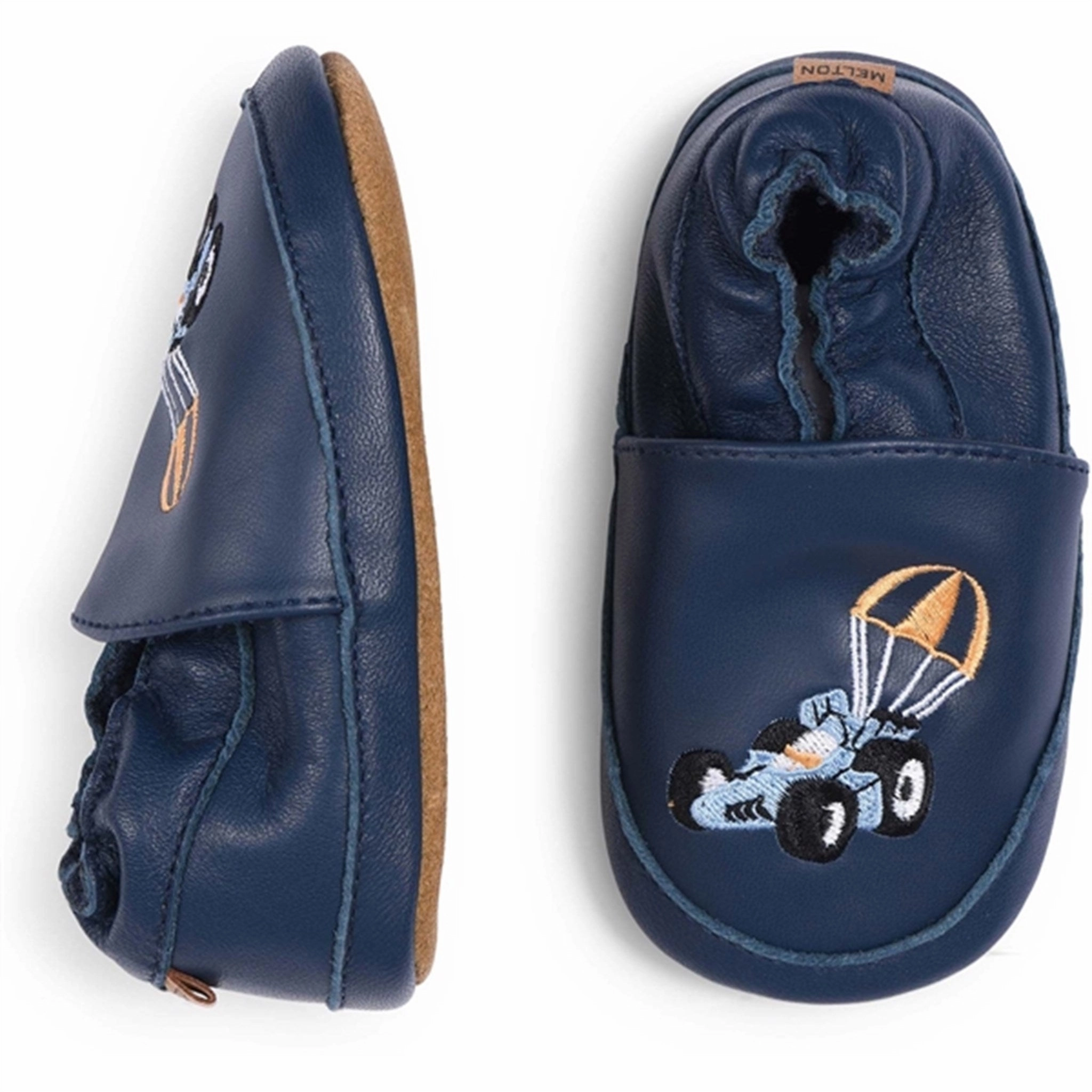 MELTON Race Car Leather Slippers Navy Academy Travel Comfort