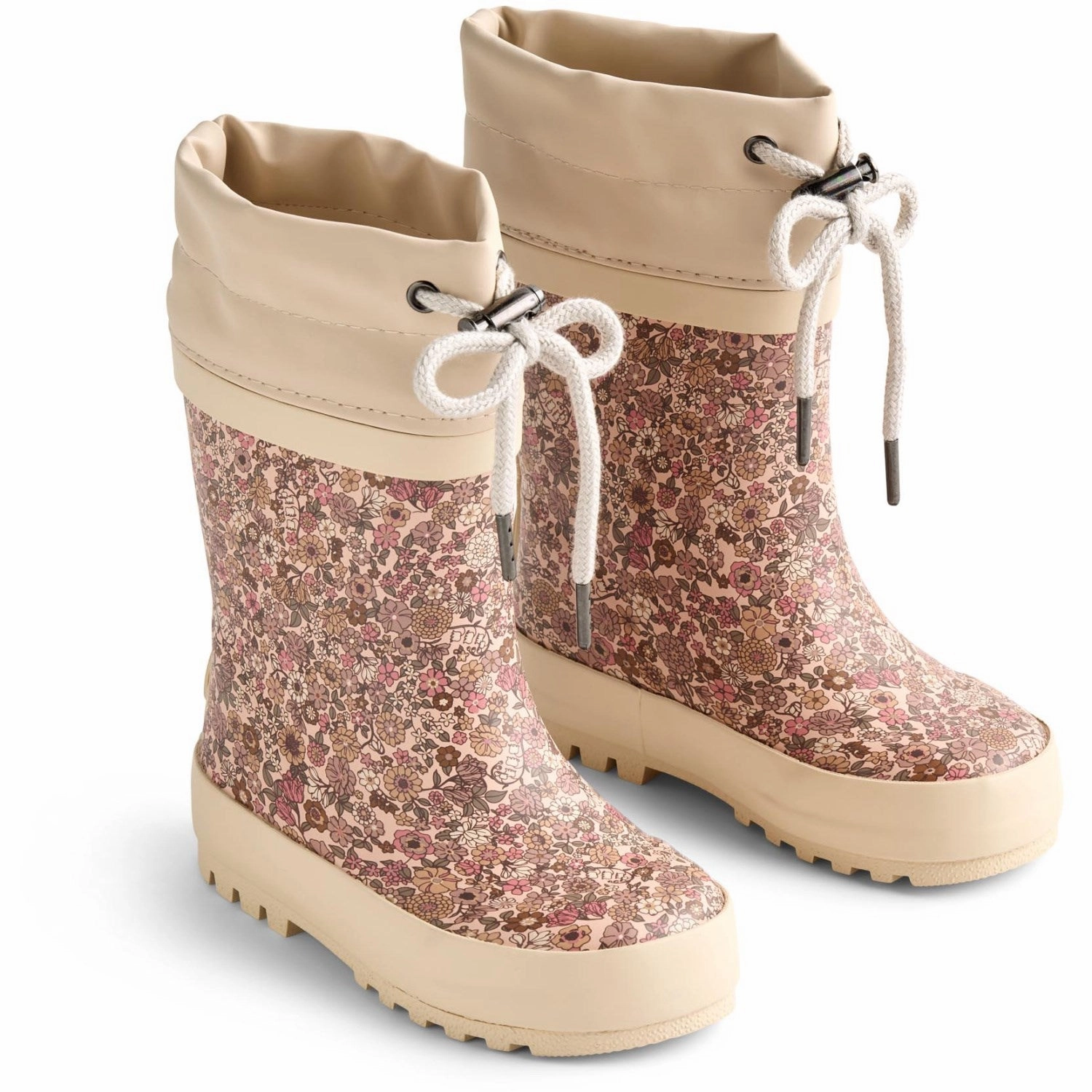 Wheat Rose Dust Flowers Rubber Boot Thermo Print Open Toe