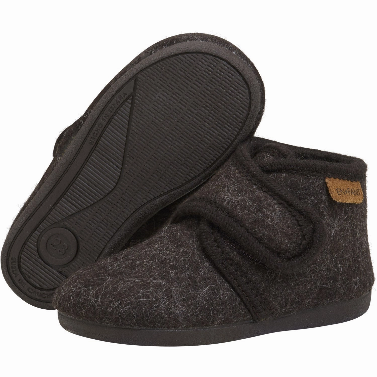 Slip Resistant Layer En Fant Chocolate Melange Slippers Wool Velcro