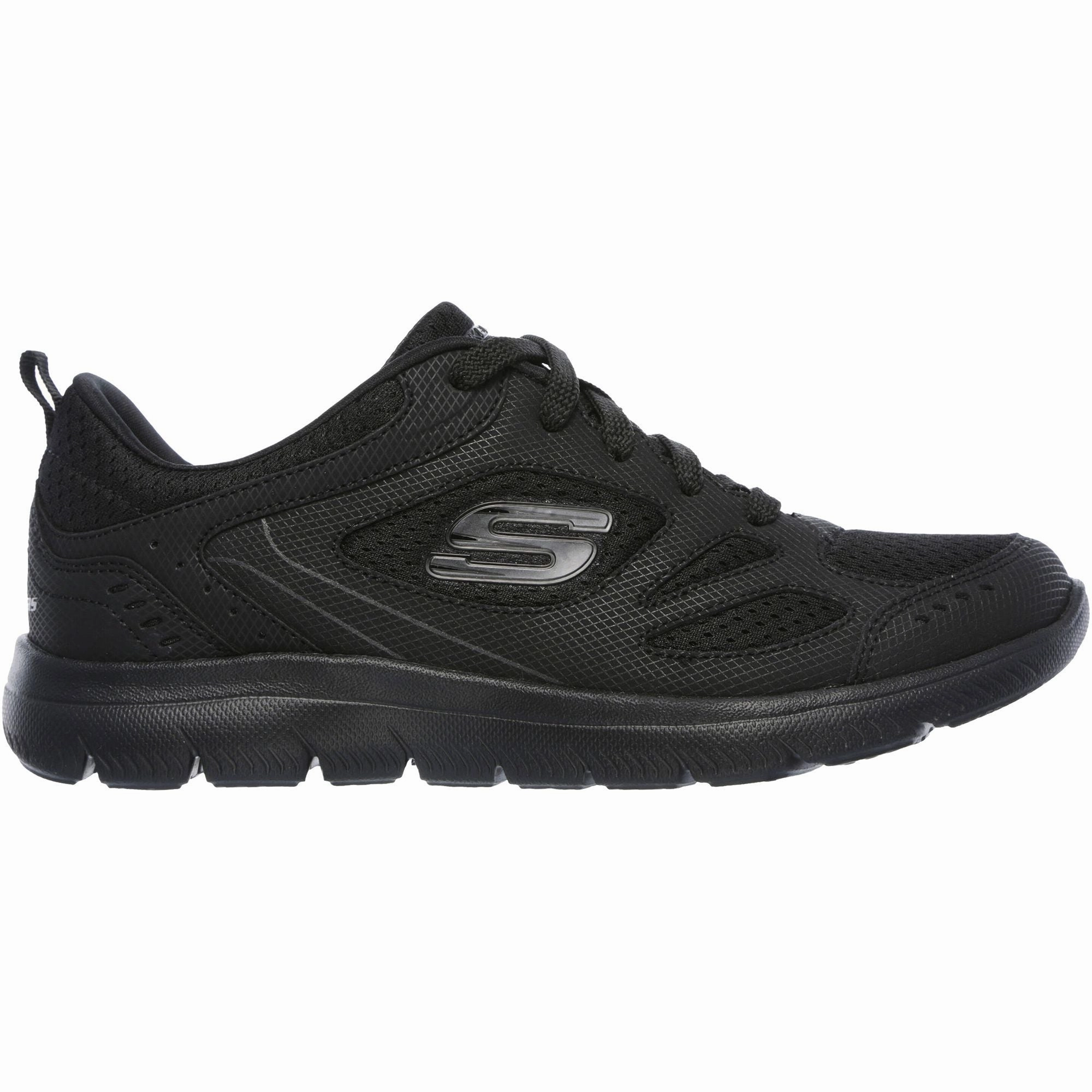 Skechers Summits Suited Womens Training Shoes - Black Shock Dispersing Layer Durable Rubber Treads
