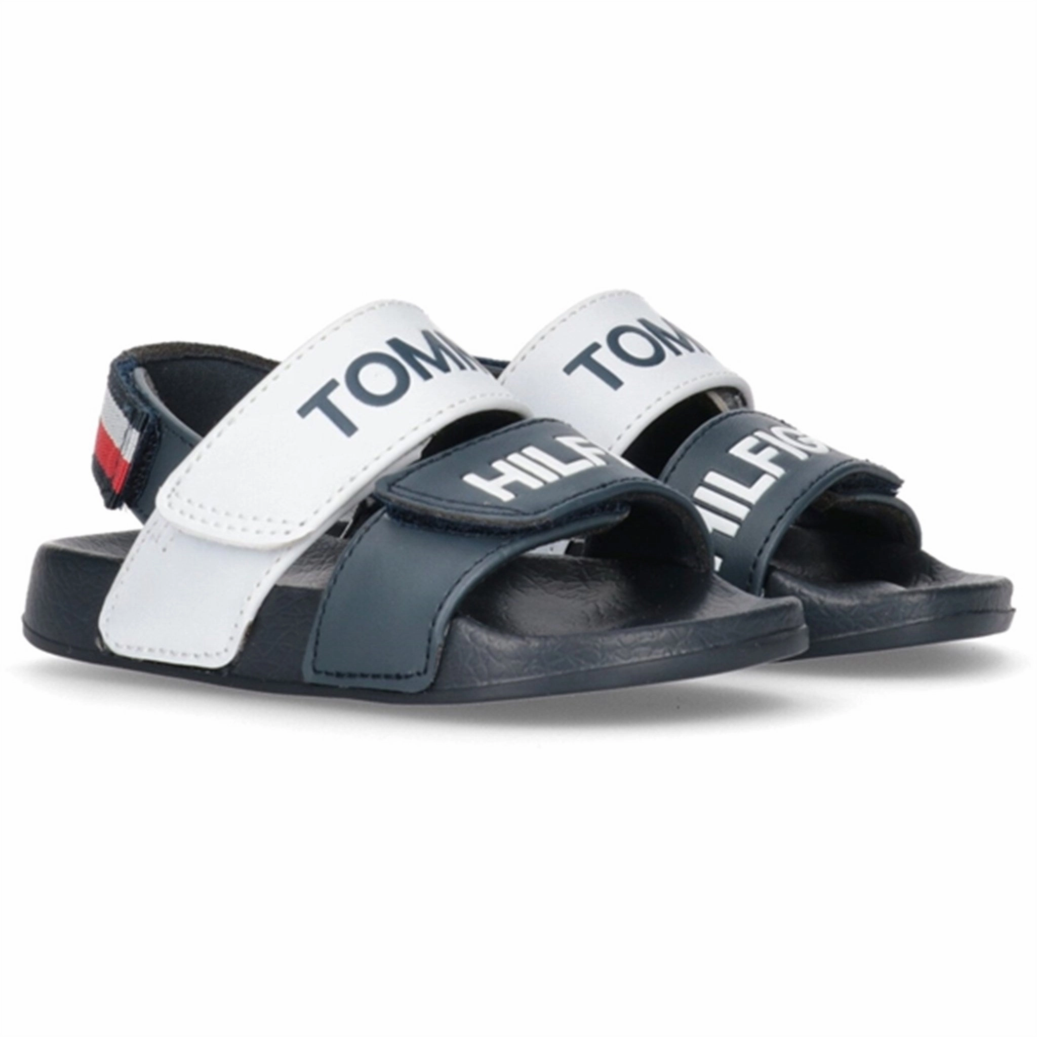 Tommy Hilfiger Logo Velcro Sandal Blue/White/Red Sweat Wicking Flexible Groove Technology
