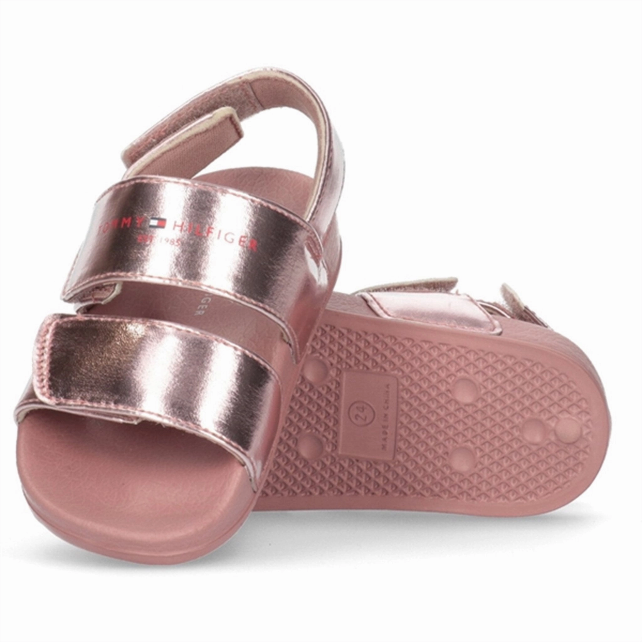 Tommy Hilfiger Logo Velcro Sandal Rose Gold Party Pop
