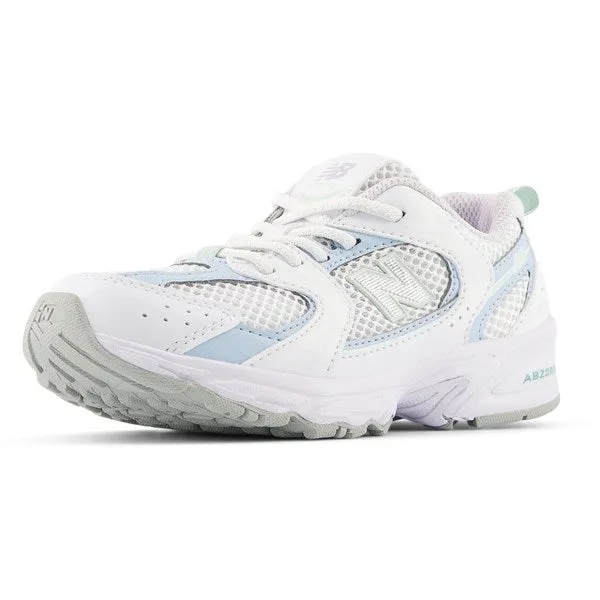 New Balance 530 Kids Bungee Lace Sneakers White Balanced Base Flat Outsole
