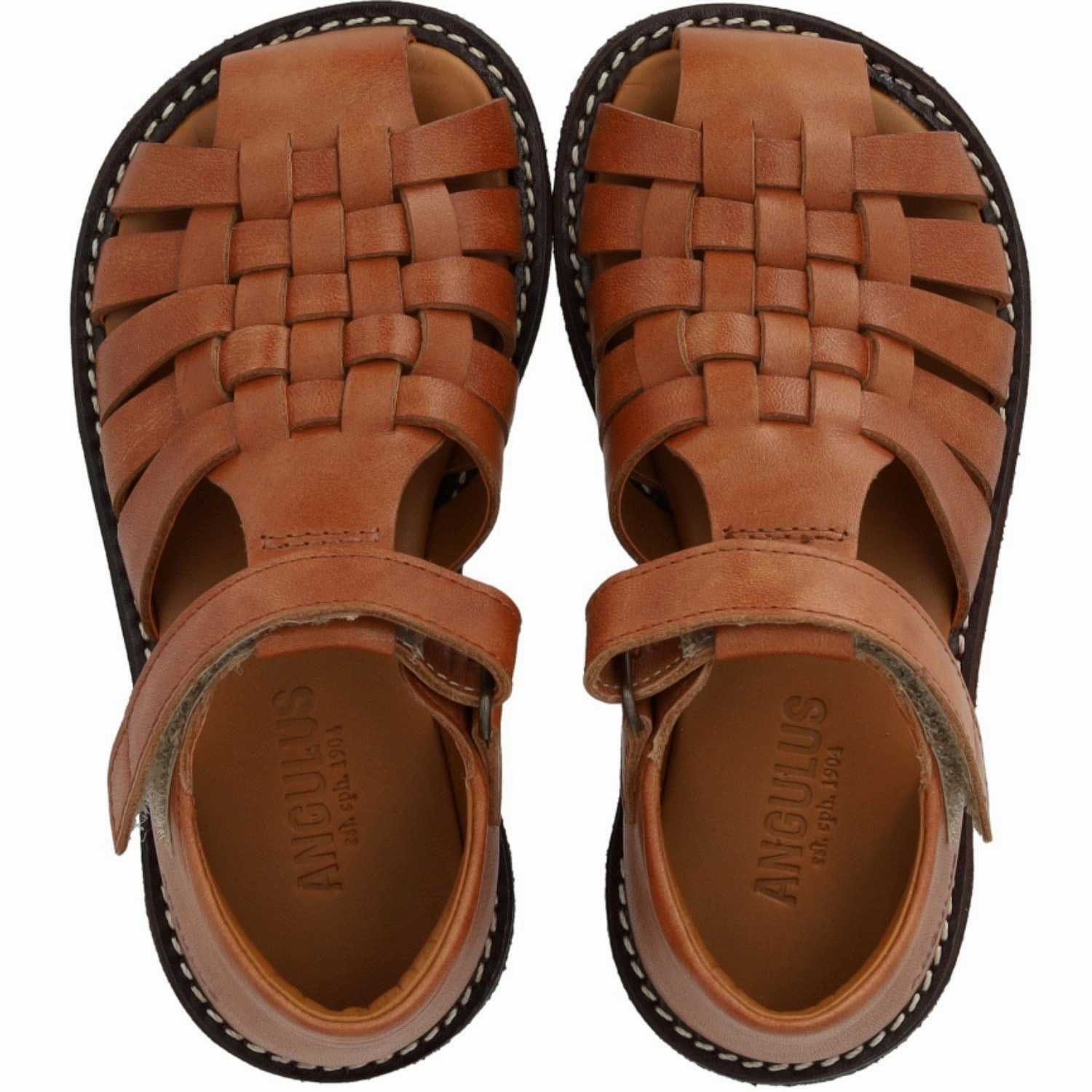 Angulus Tan Braided Leathersandal Shiny Gem T Strap