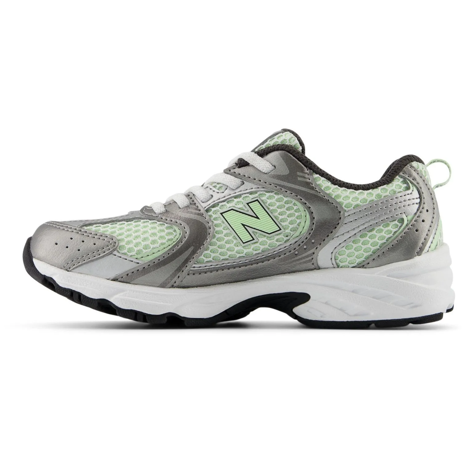 Breathable Knit Uppers Friction Resistant Materials New Balance Dark Silver Metallic New Balance 530 Kids Bungee Lace