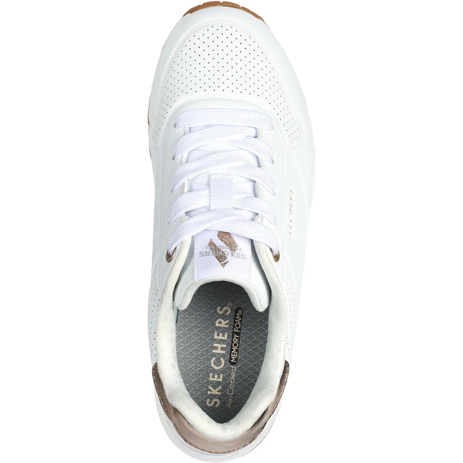 Skechers WHT Uno Gen1 - Shimmer Away Sneakers Split Toe Flex Zone