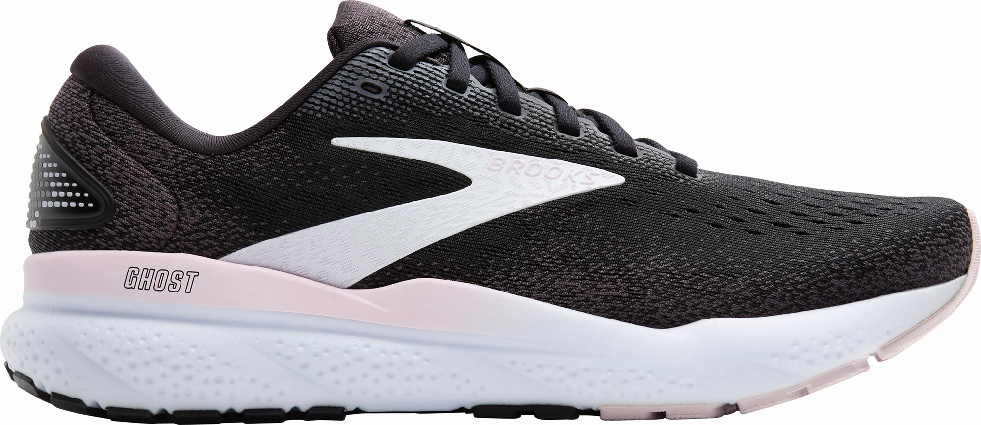 Brooks Ghost 16 Womens Running Shoes - Black Flex Fit Midfoot Cage Recyclable materials