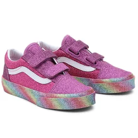 VANS UY Old Skool V Sneakers Glitter Rainglow Pink/Multi Microfiber Layers vibration damping