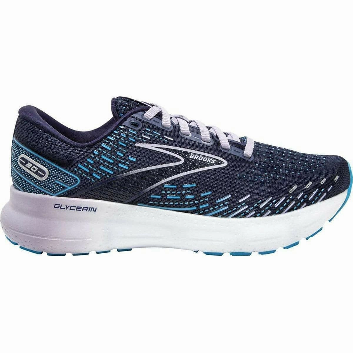 Engineered Knit Upper Brooks Glycerin 20 Womens Running Shoes - Blue