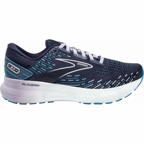 Engineered Knit Upper Brooks Glycerin 20 Womens Running Shoes - Blue
