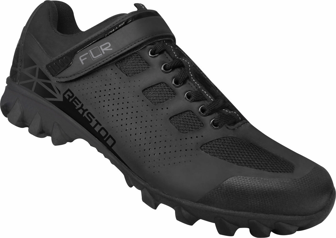 FLR Rexston Mens MTB Cycling Shoes - Black Comfort Mesh Quick Lacing System