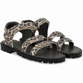 Angulus Leopard Suede Adjustable Leather Sandal with Velcro Simple Relax Sandal Elastic Cuff