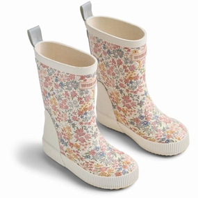 Wheat Bright Flowers Rubber Boot Welly Flat Form