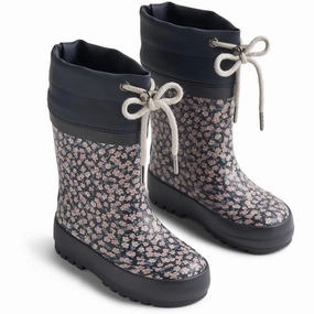 Wheat Raining Flowers Rubber Boot Thermo Print Minimal Profile Padded Tongue