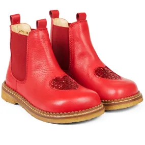 Angulus Chelsea Boots With Heart Red/Red Glitter/Red Elastic Cushioned Step River Crossing Eco Material Comfort Seeker