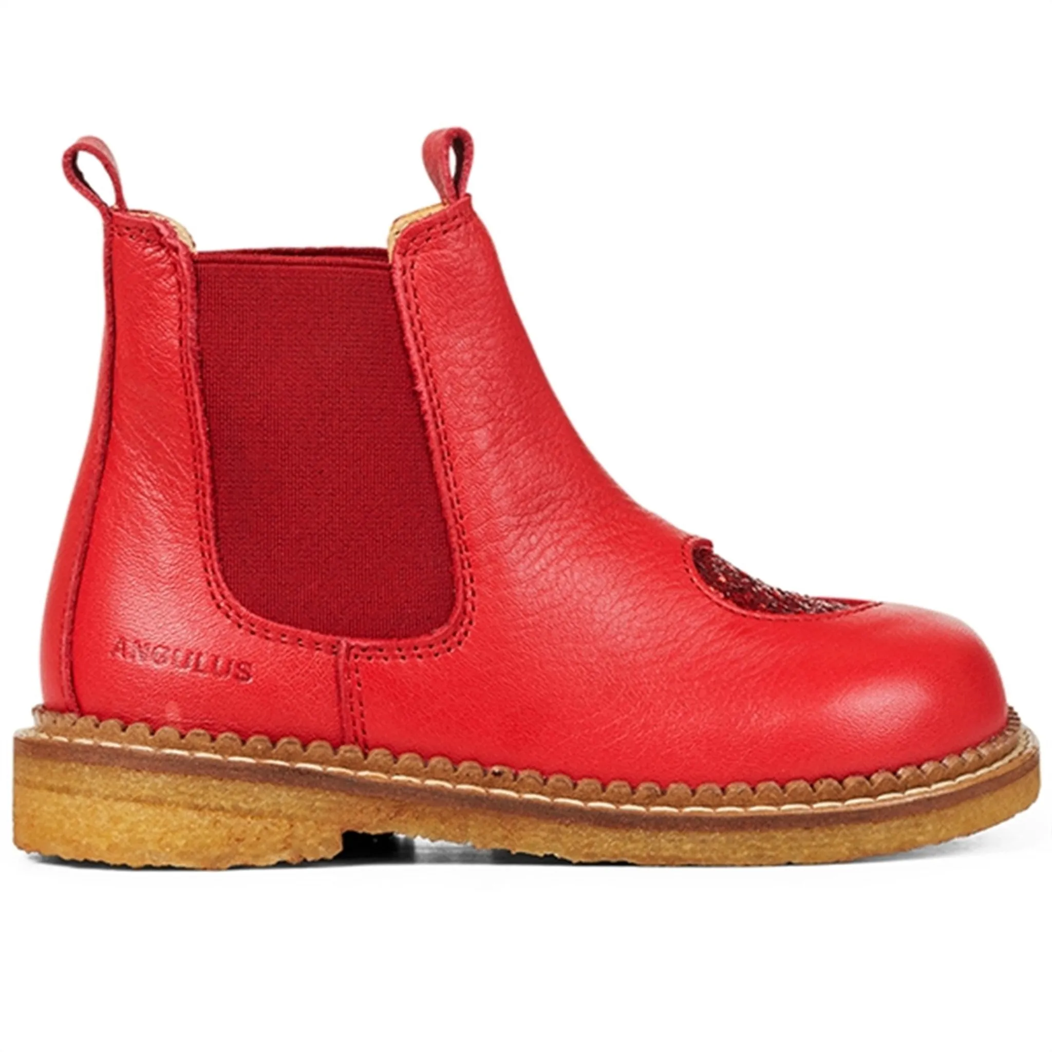 Classic Color Cozy Lined Angulus Chelsea Boots With Heart Red/Red Glitter/Red Elastic