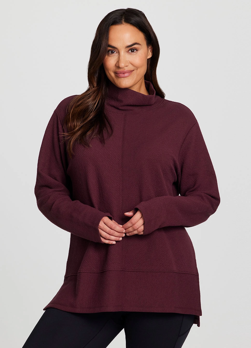 Plus Studio Jacquard Mock Neck Pullover Polished